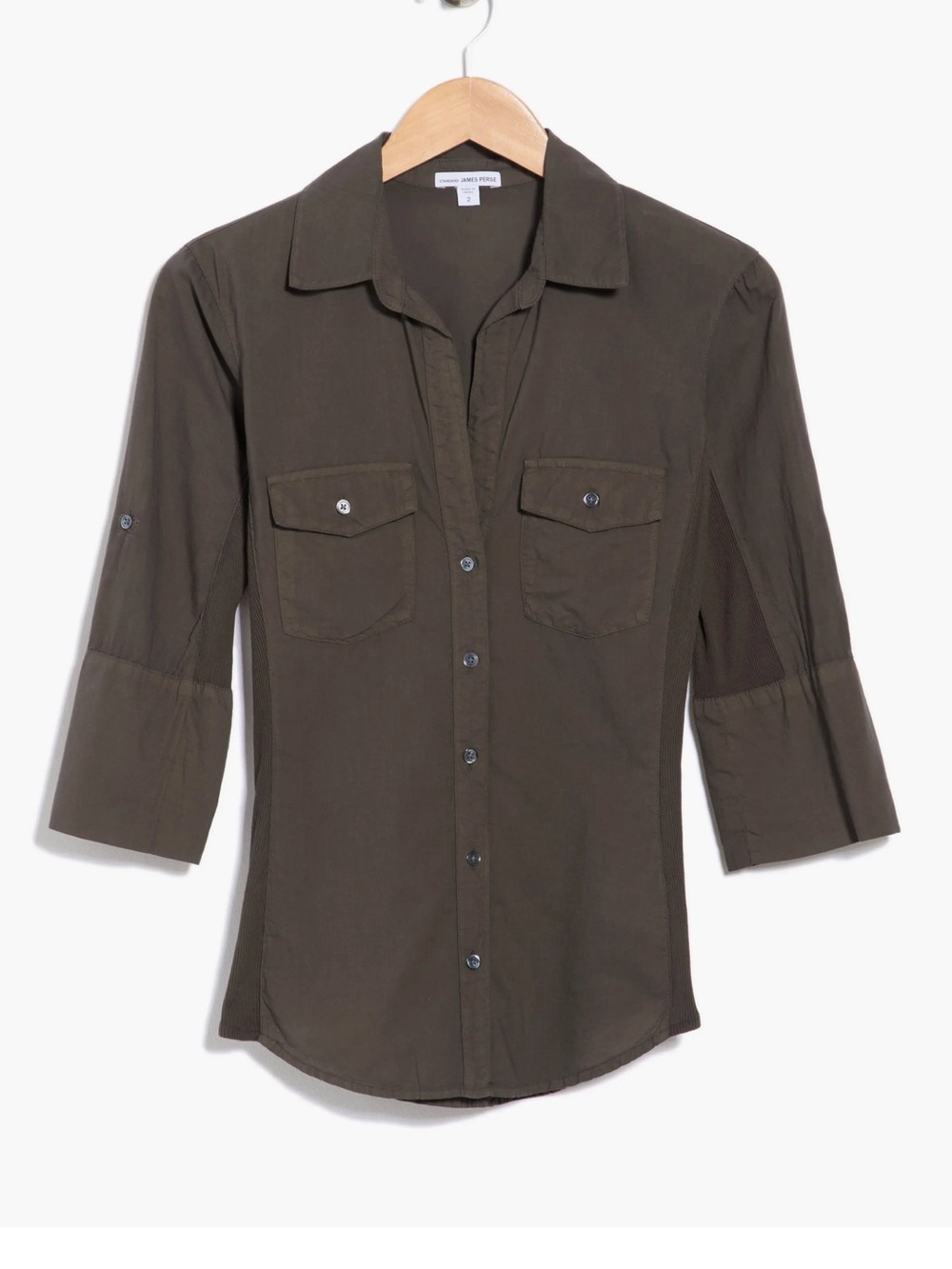 James Perse Olive Button-Front Utility Shirt
